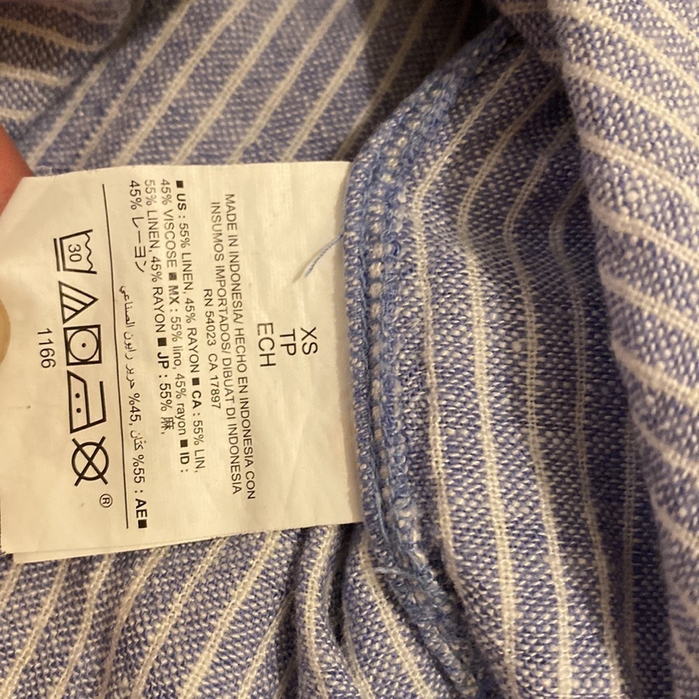 Old Navy linen blend Blue Striped Button-Up Shirt Dress with pockets. Size Xs - Picture 4 of 7